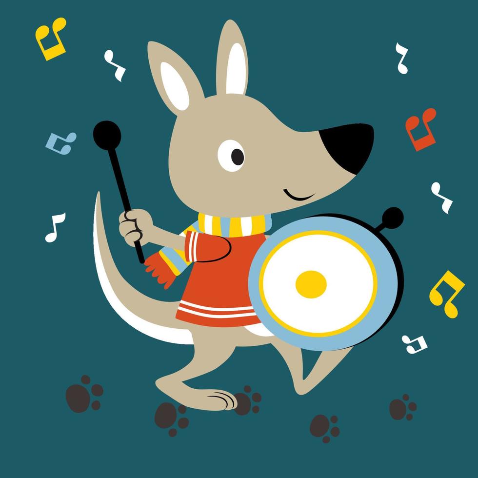 vector cartoon of cute kangaroo playing drum