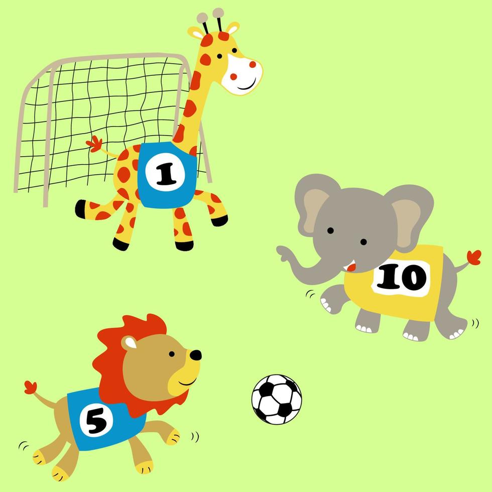 Funny animals playing soccer, vector cartoon illustration