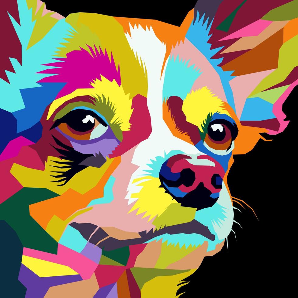 dog head drawn using WPAP art style, pop art, vector illustration.