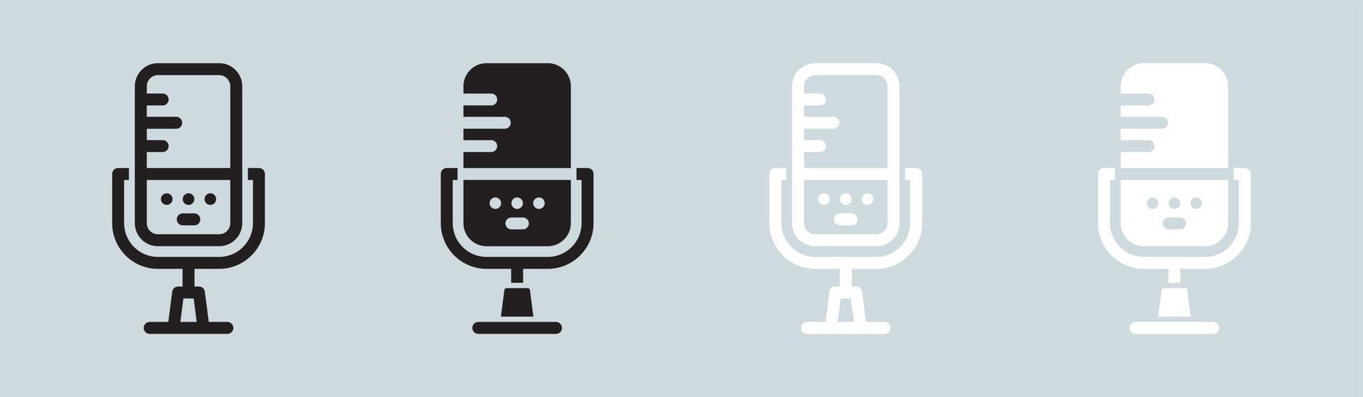 Microphone icon set in black and white. Podcast signs vector illustration