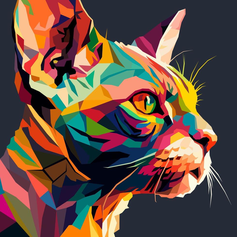 cat face drawn using WPAP art style, pop art, vector illustration.