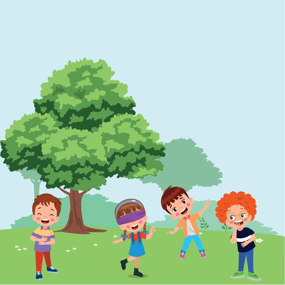 happy cute little kid boy and girl play tag blindfolded vector