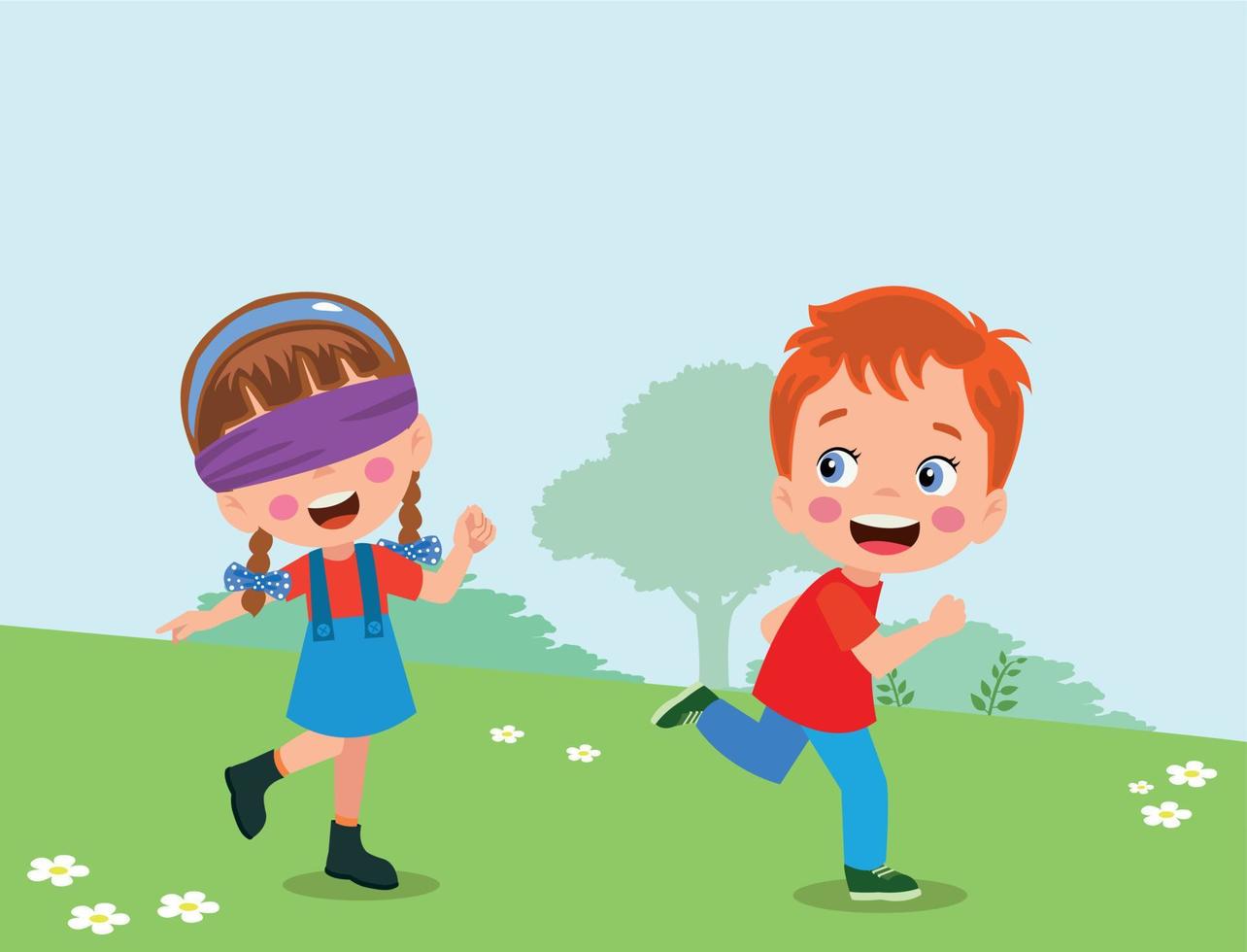 happy cute little kid boy and girl play tag blindfolded vector