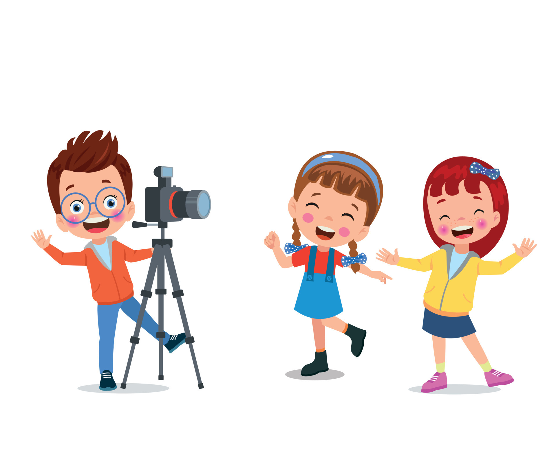 Cute boys taking photo using smartphone and camera cartoon vector ...