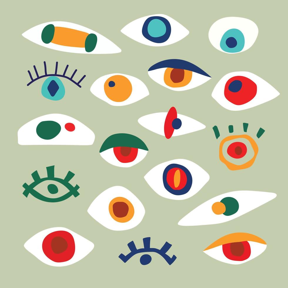 Matisse style. Geometric and organic paper cut eye shapes. Vector abstract modern elements for creating logos, patterns, posters, covers and cards