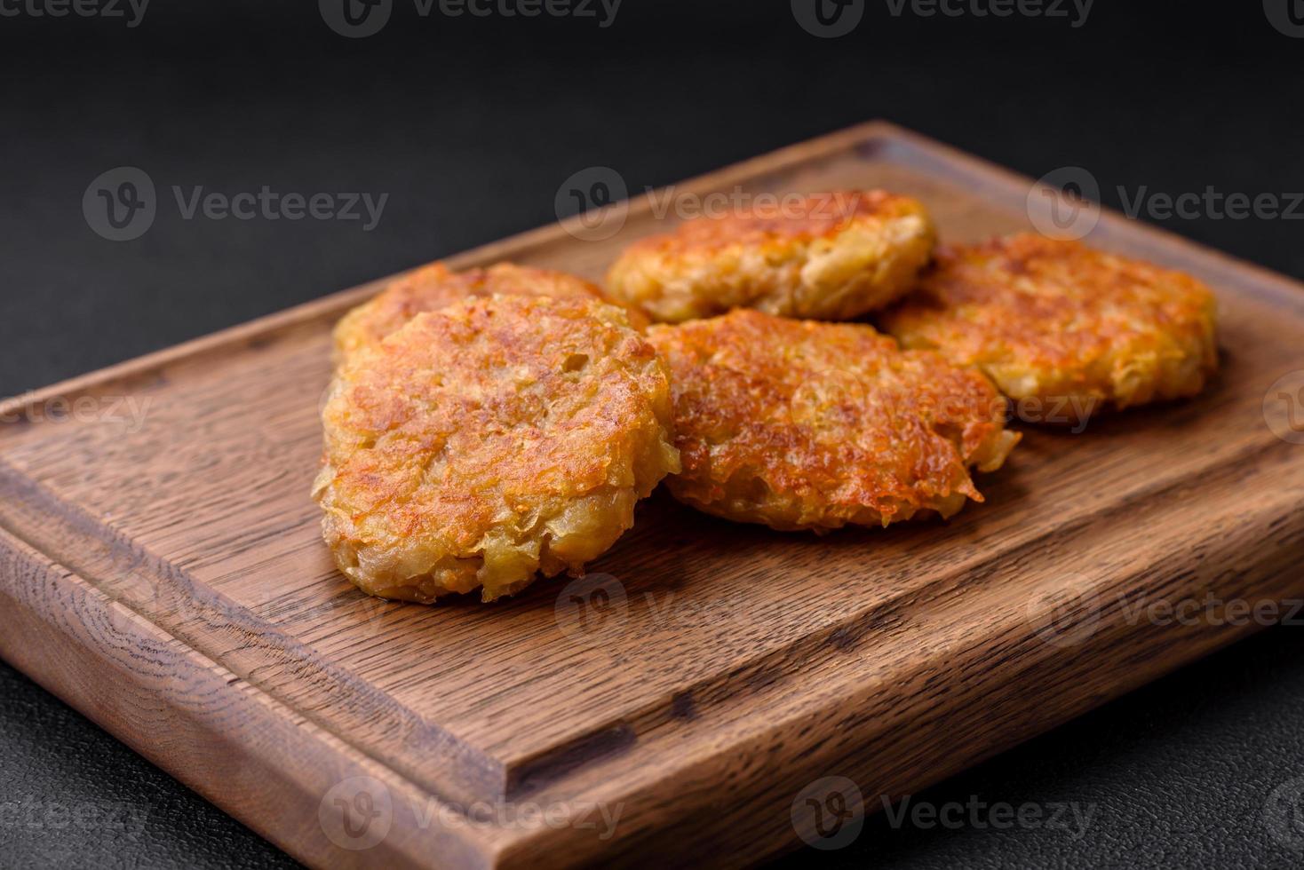 Delicious hearty vegetarian or vegan dish in the form of cutlets or patties photo