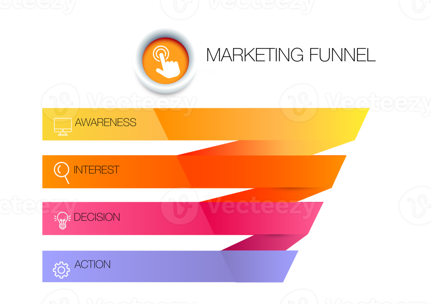 Design template, funnel marketing infographic 4 steps and icon of digital marketing concept png