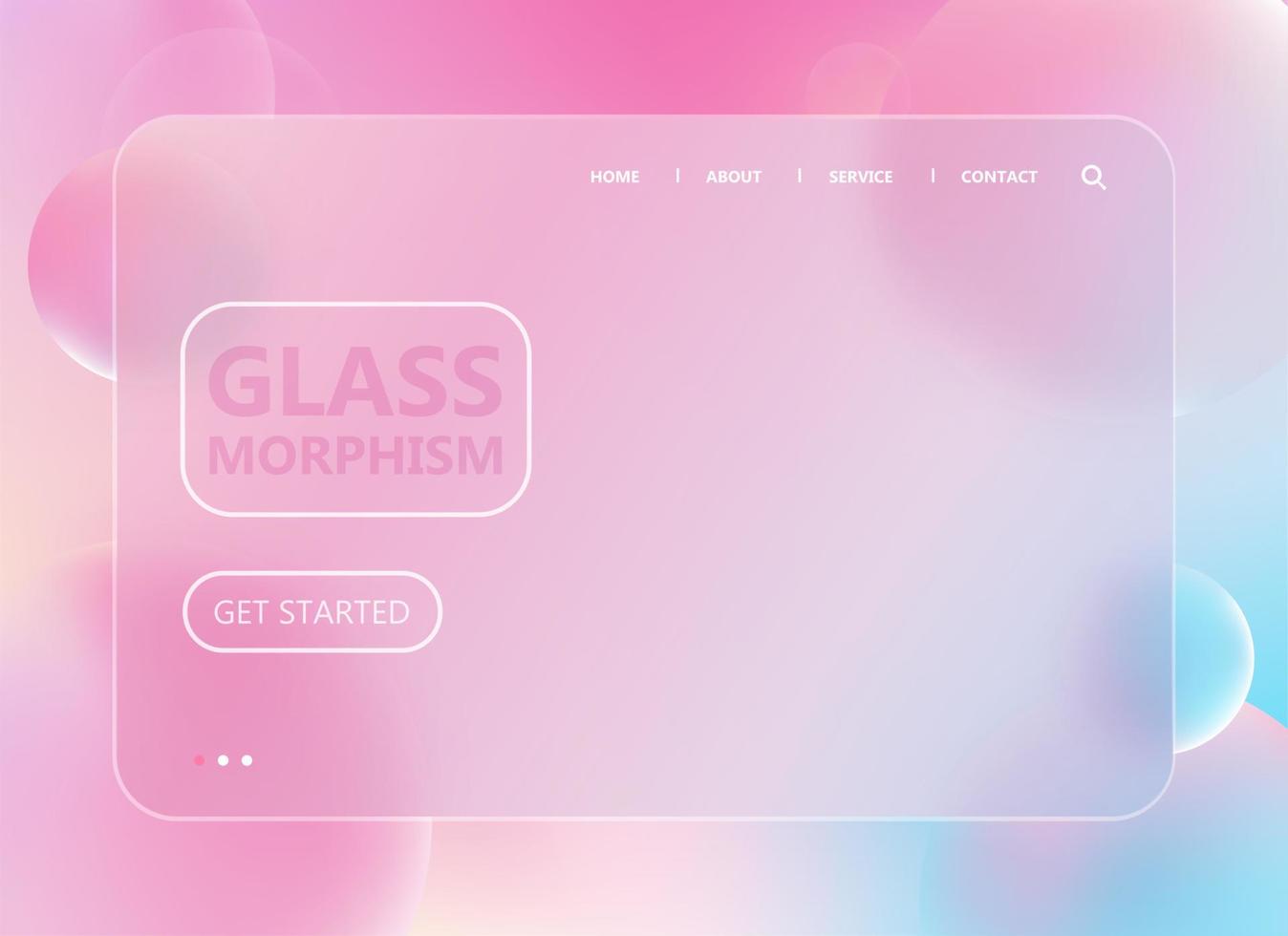 3d trendy and futuristic glass morphism website landing page template. Matte glass partition with colorful floating sphere. Suitable for technology or business corporate homepage. Vector