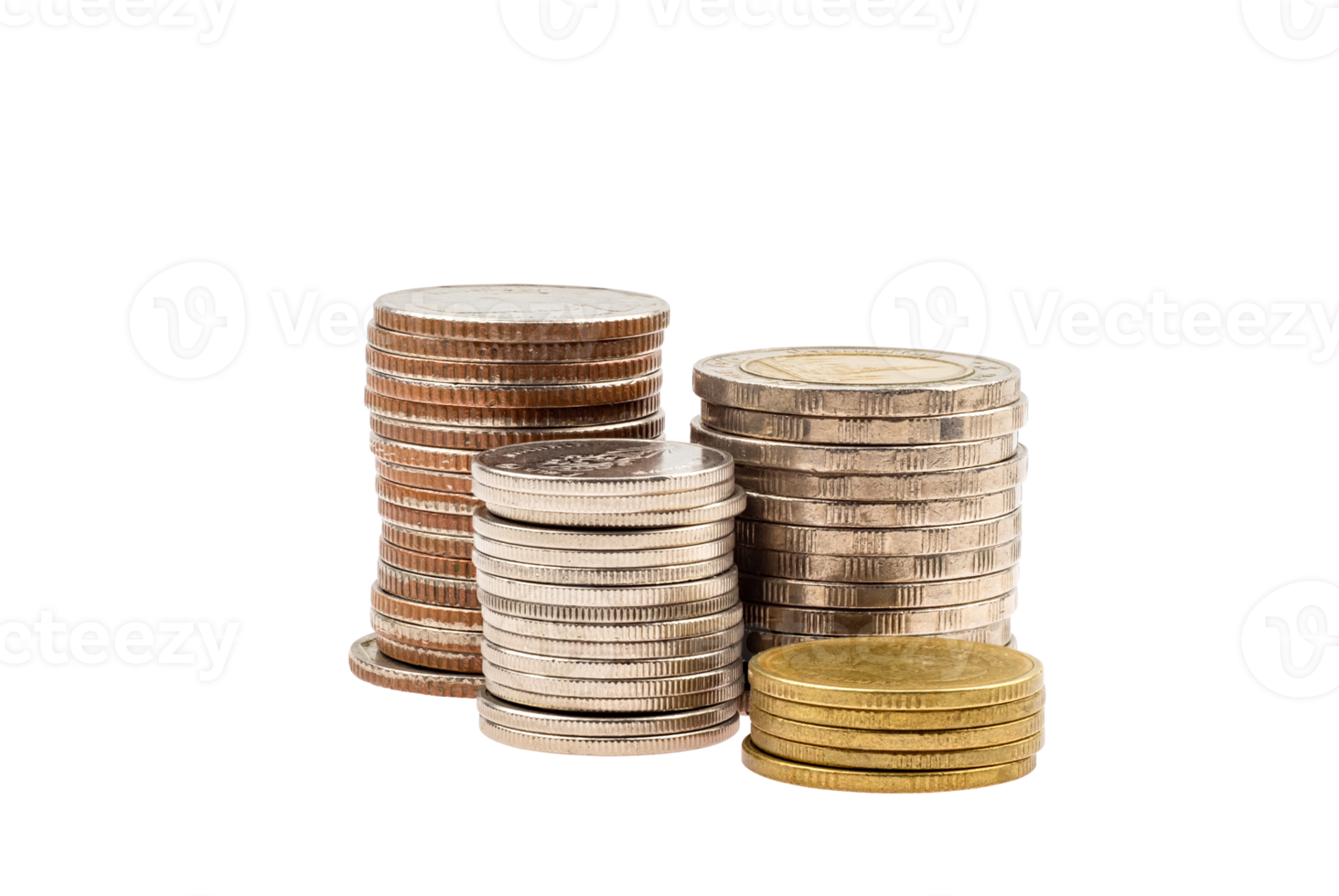 Group of Coins stacked on transparent background, Concept of saving money, economy, investment, growing business and wealth. png