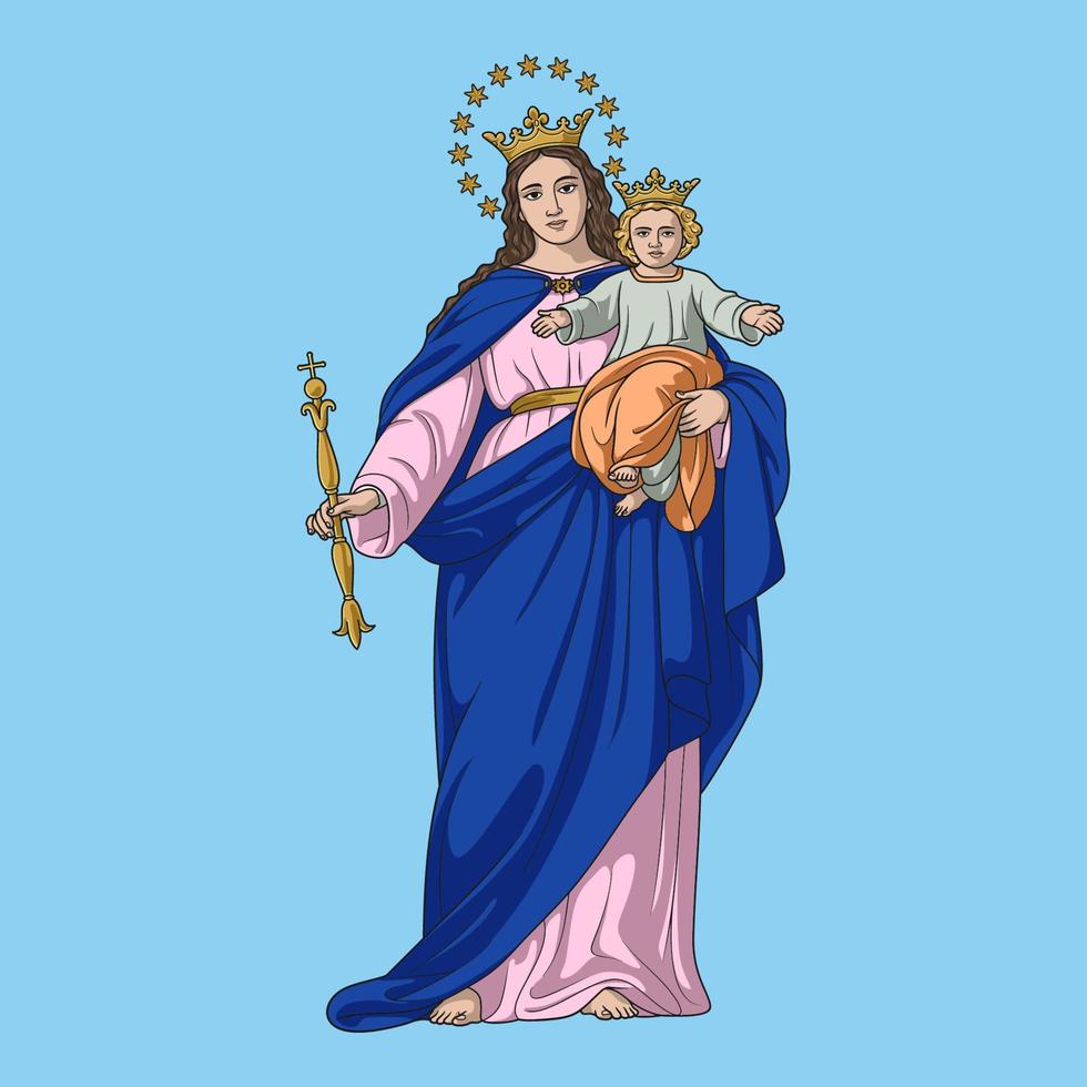 Our Lady Mary Help of Christians Colored Vector Illustration