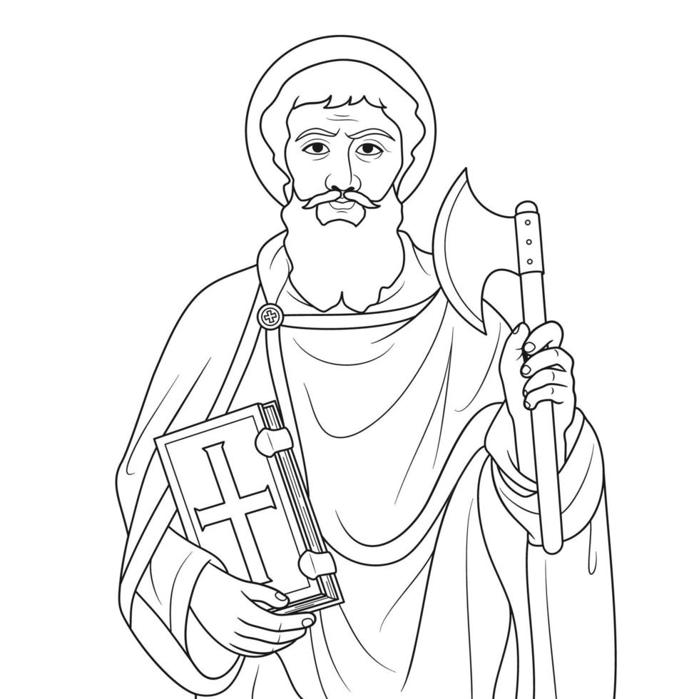 Saint Matthias Apostle Vector Illustration Outline Monochrome