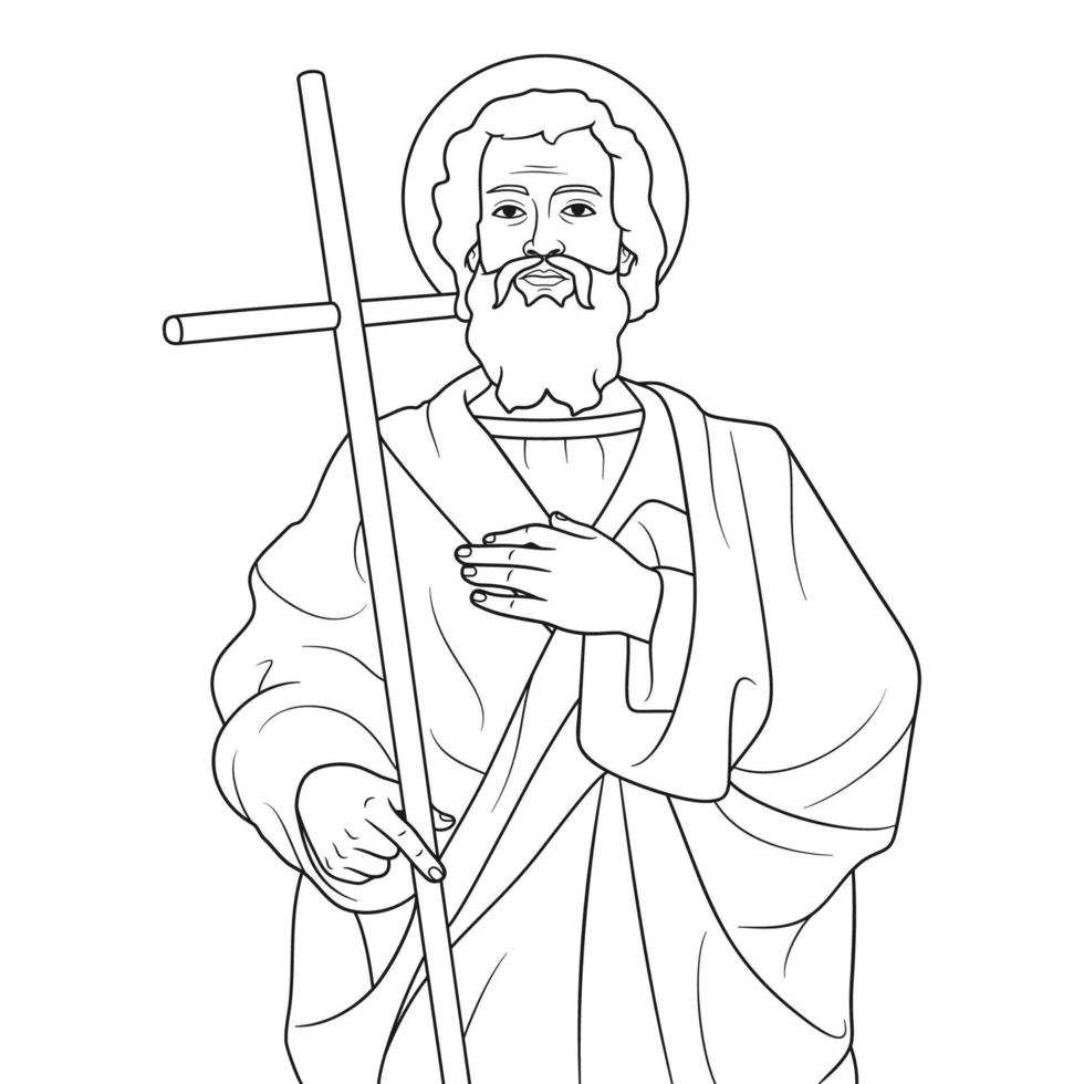Saint Philip the Apostle Vector Illustration Outline Monochrome
