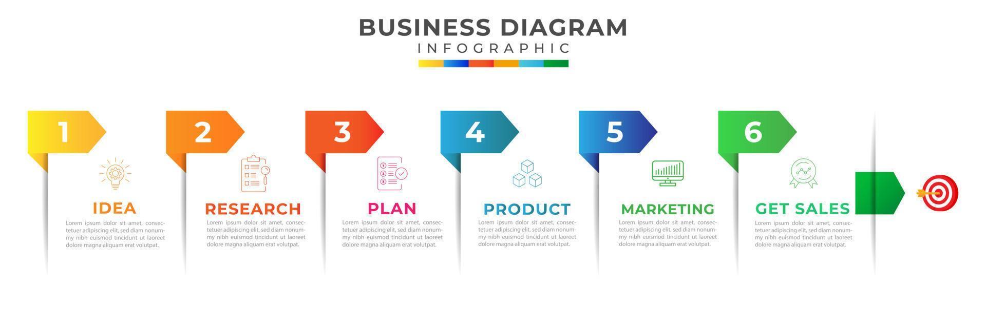 6 6 pasos moderno cronograma diagrama con flecha, tema, y símbolo icono. presentación vector infografía línea de tiempo infografía modelo para negocio.