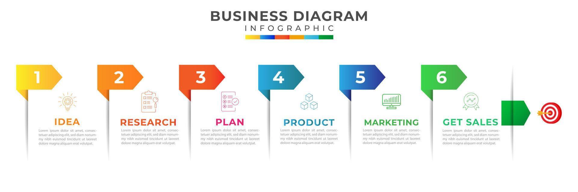 6 Steps Modern Timeline diagram with arrow, topic, and symbol icon. presentation vector infographic timeline. Infographic template for business.