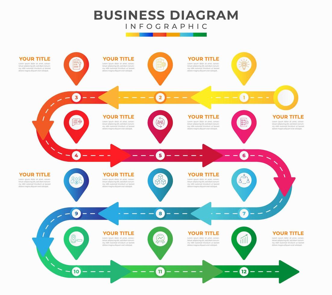 12 Month calendar diagram modern Timeline with arrows and symbol icon, presentation vector infographic. Infographic template for business.