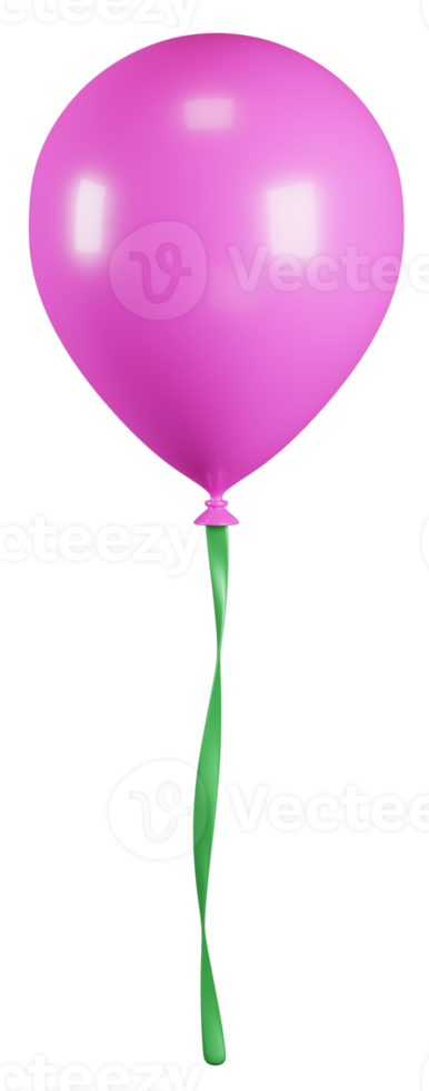 3d pink balloon with green ribbon illustration png