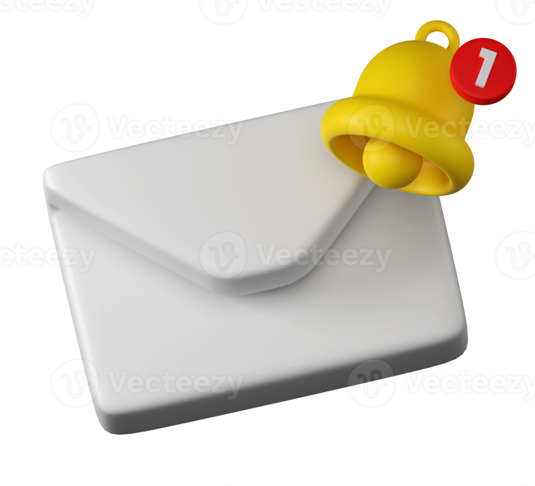 3D white envelope email message bell alert icon sign notification illustration png