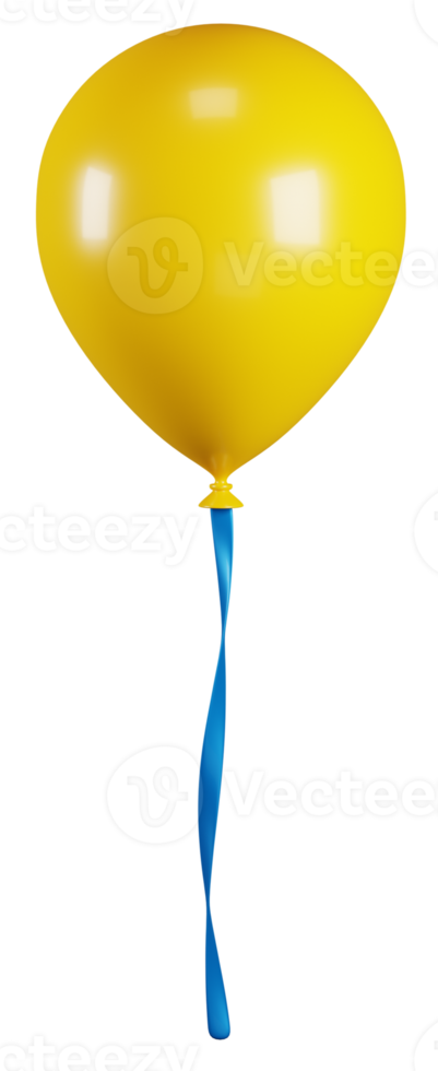 3d yellow balloon with blue ribbon illustration png