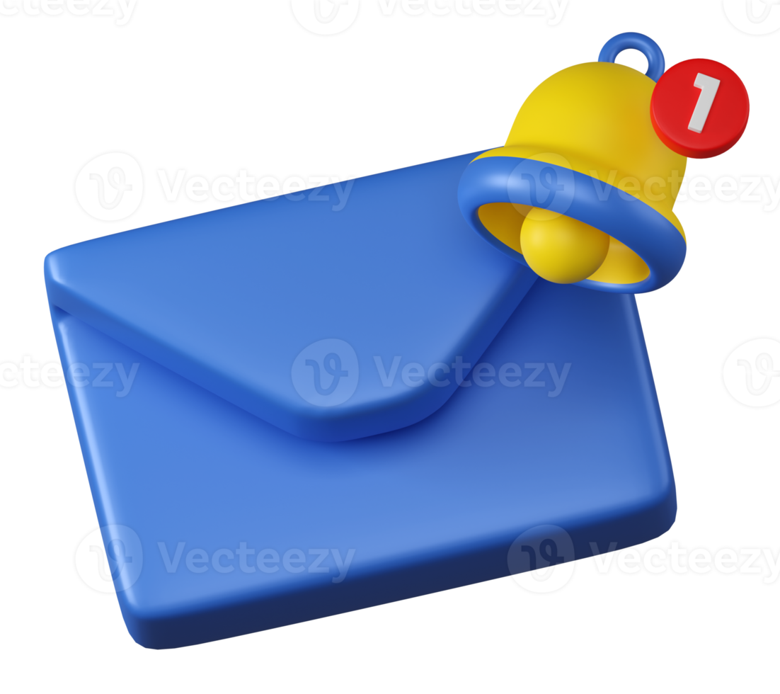 3D blue envelope email message bell alert icon sign notification illustration png