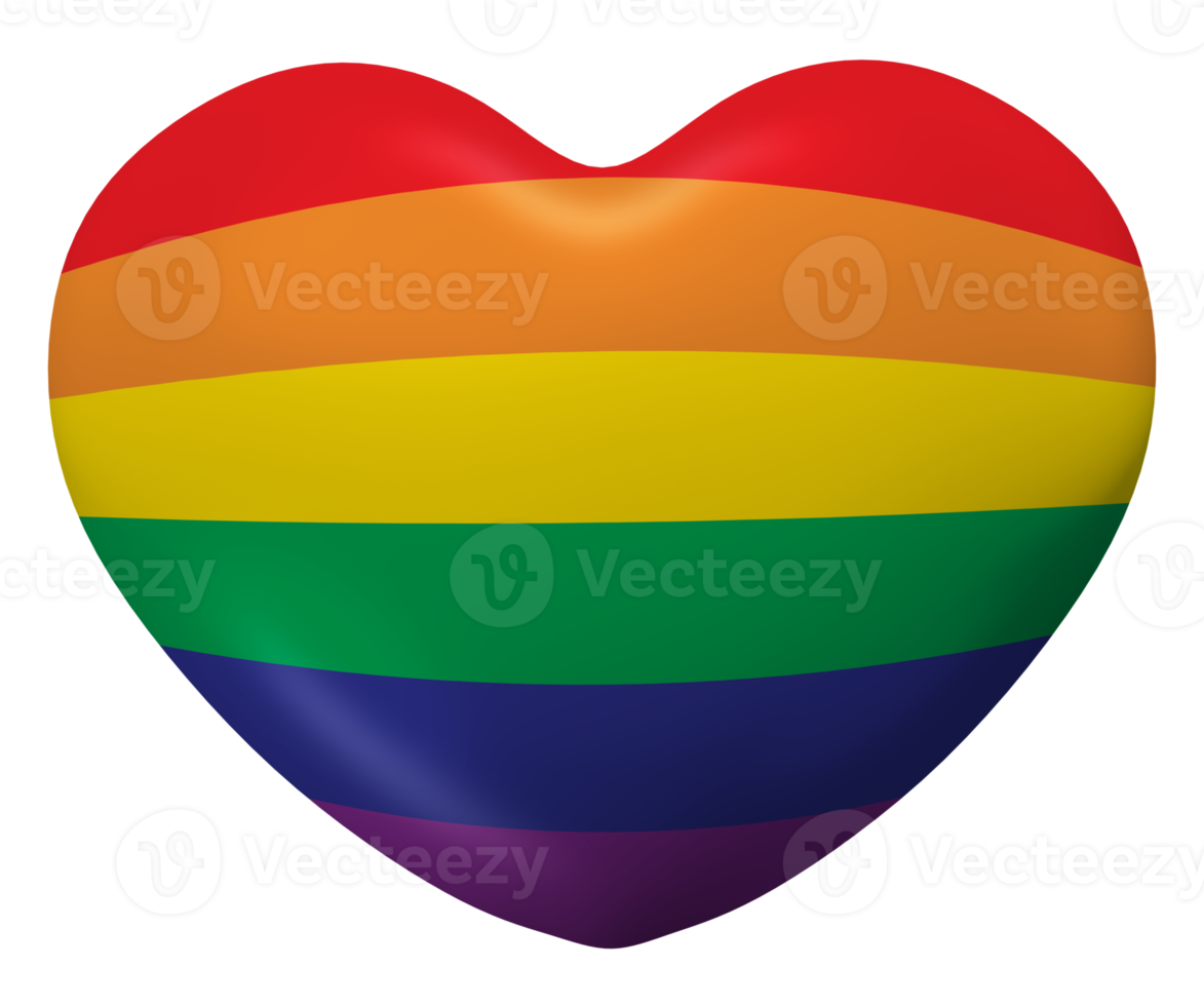 3d colourful LGBT rainbow pride love heart illustration png