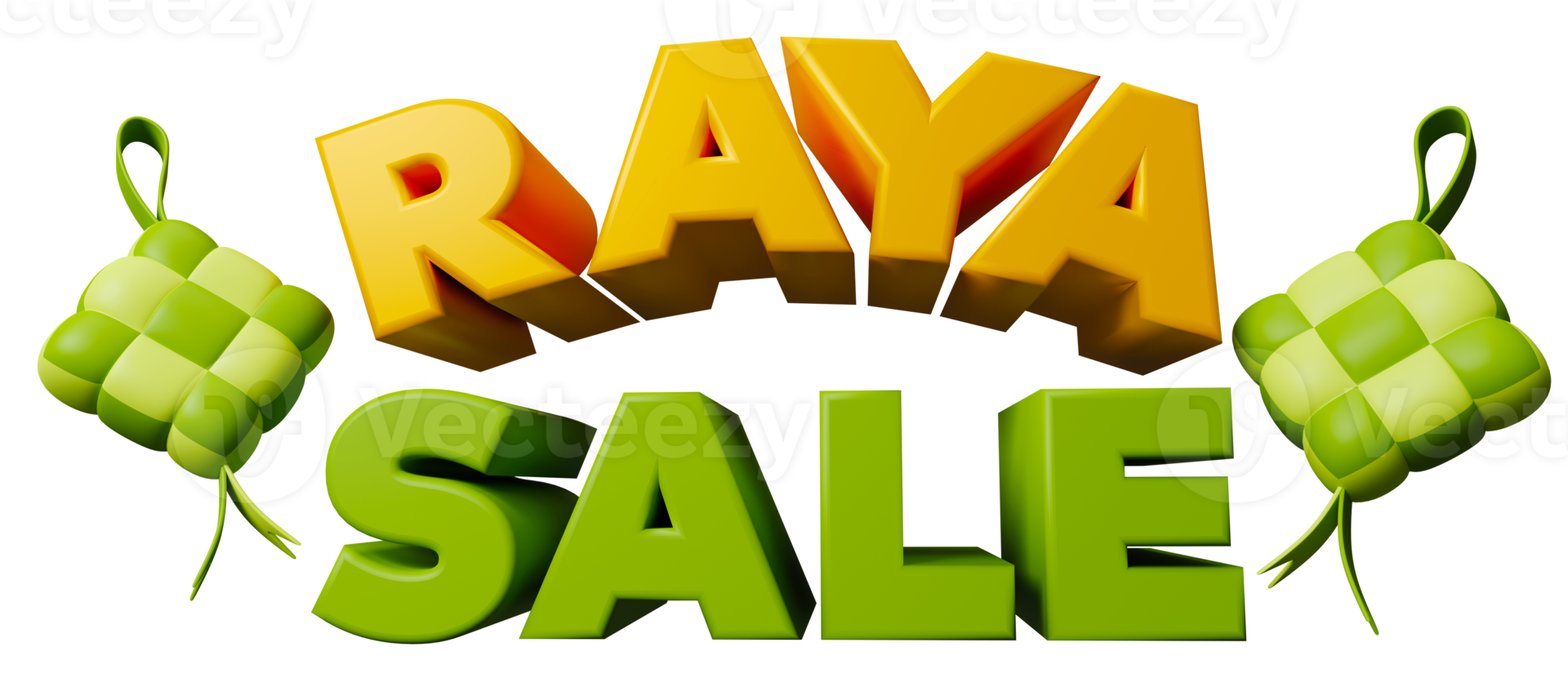 Raya sale sign with 2 ketupat icon for Eid mubarak Ramadan Kareem Raya islamic festival 3d illustration. Translate Islamic festival sale png