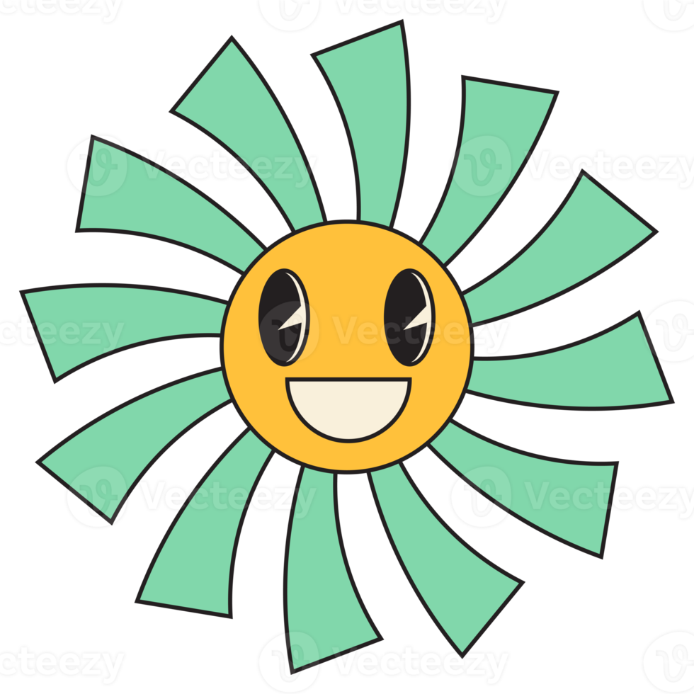 Groovy sun cartoon characters. Funny happy sun with eyes and smile. png