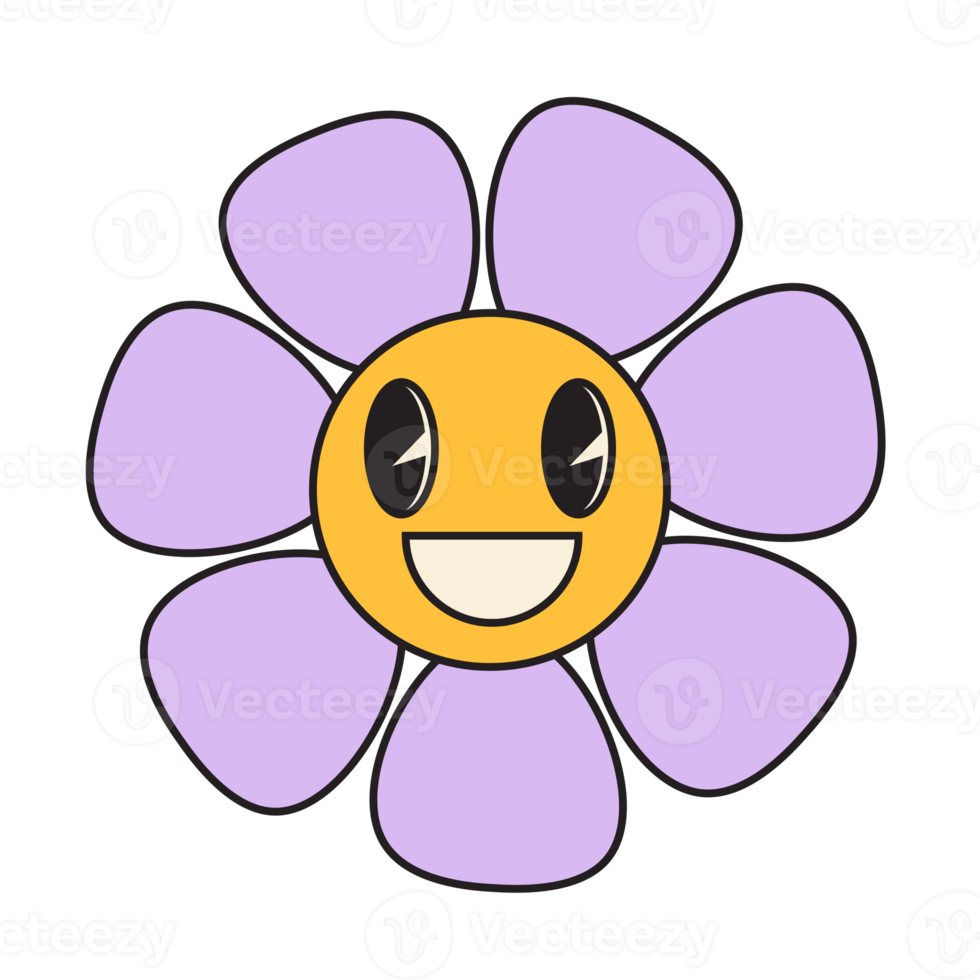 maravilloso flor dibujos animados caracteres. gracioso contento margarita con ojos y sonrisa. png