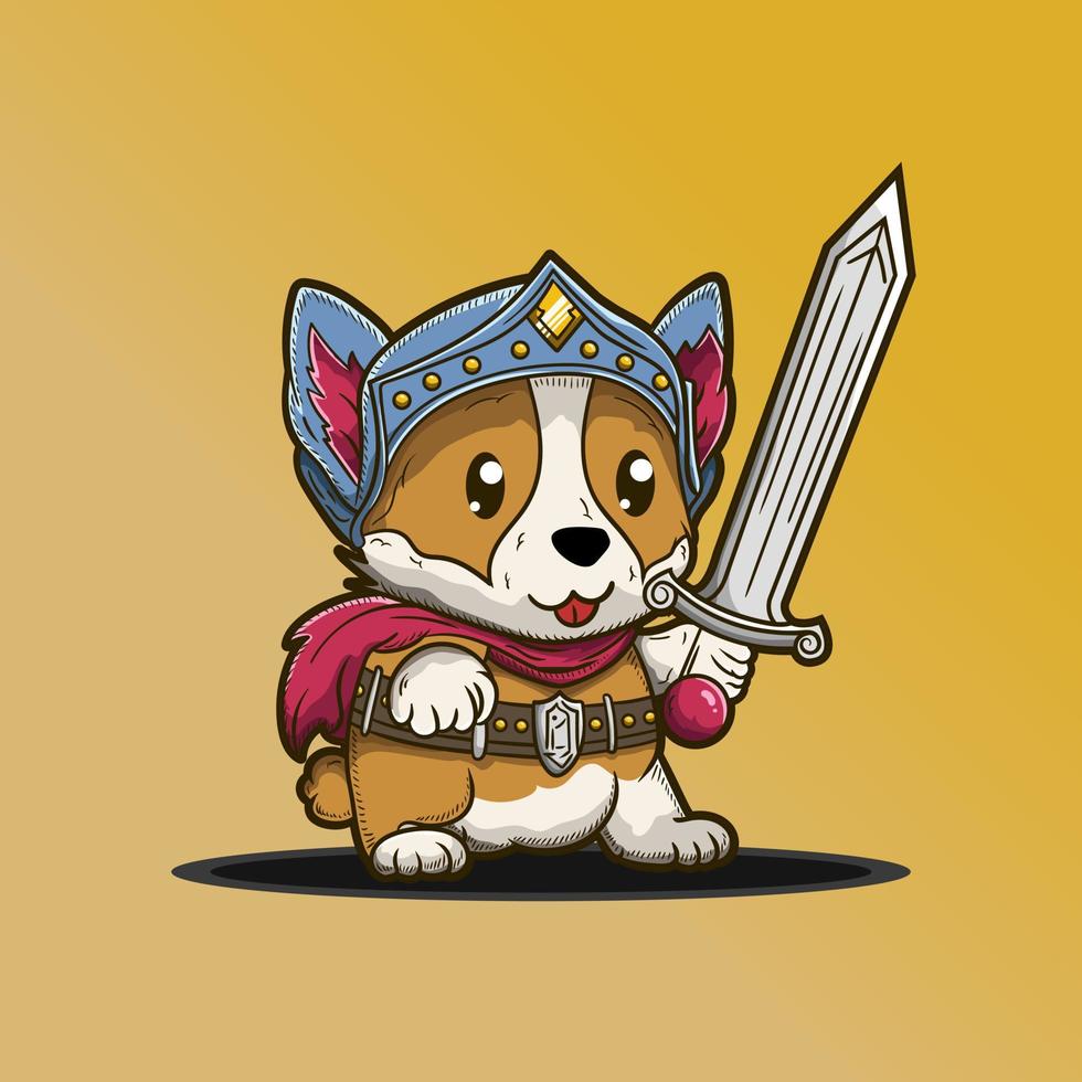 Cute Dog Warrior With Big Sword Weapon And Armor Vector Illustration Artwork Character Design