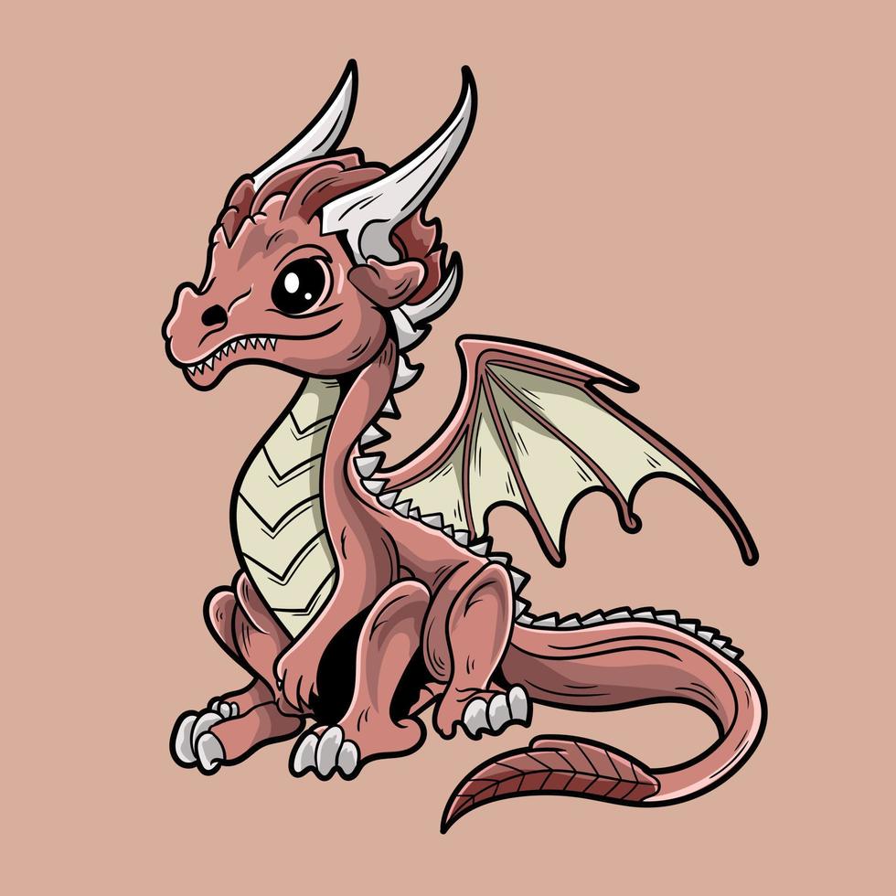 Cute Dragon with wings and horns Illustration Vector Artwork