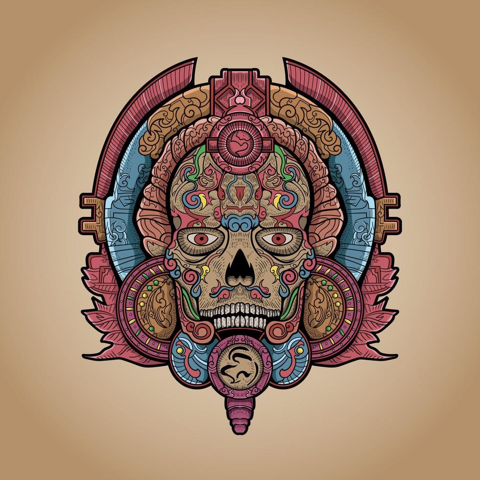 cráneo maya azteca antiguo cultura tótem tribal mexicano detalle vector ilustración obra de arte