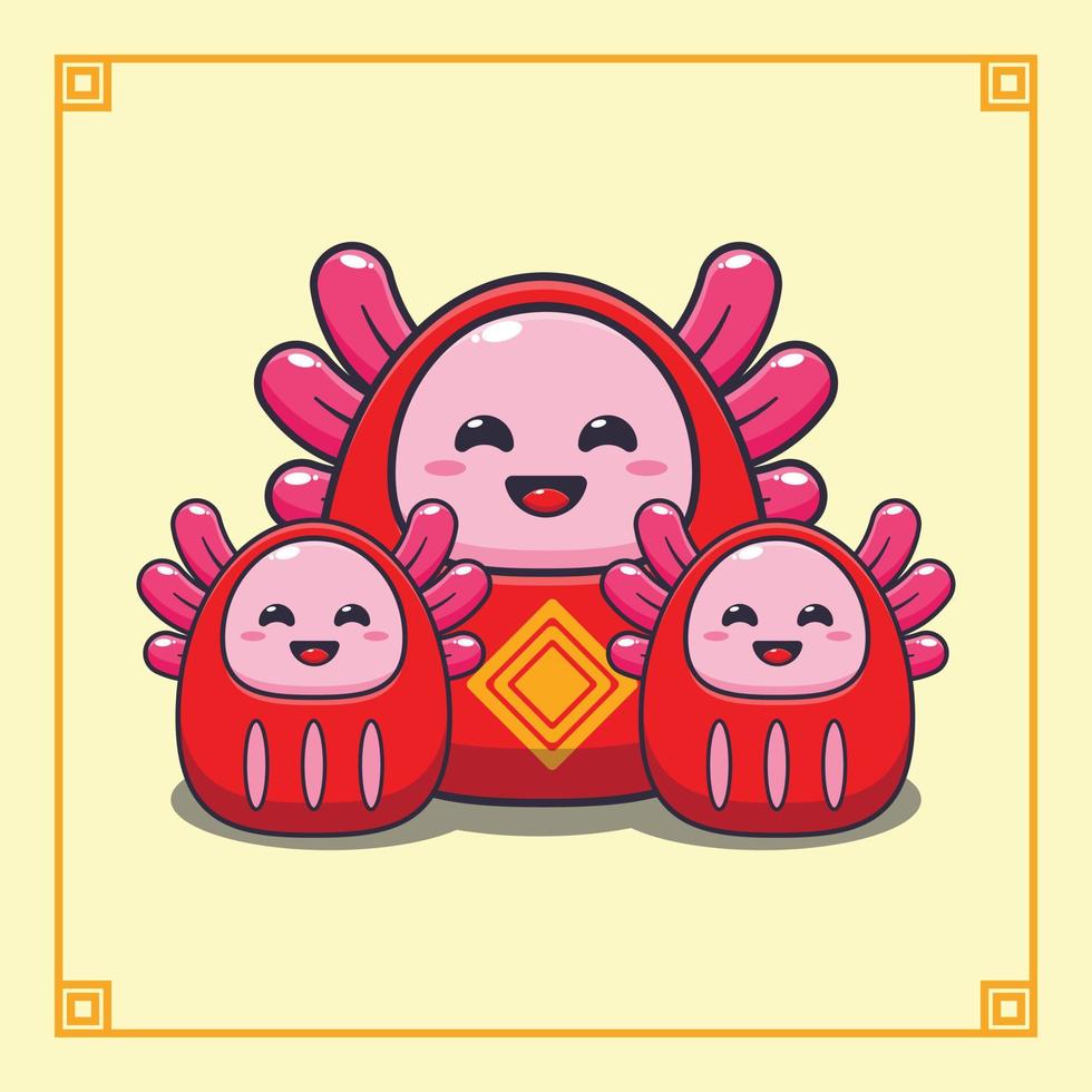 Cute axolotl with daruma dolls costume in chinese new year. vector