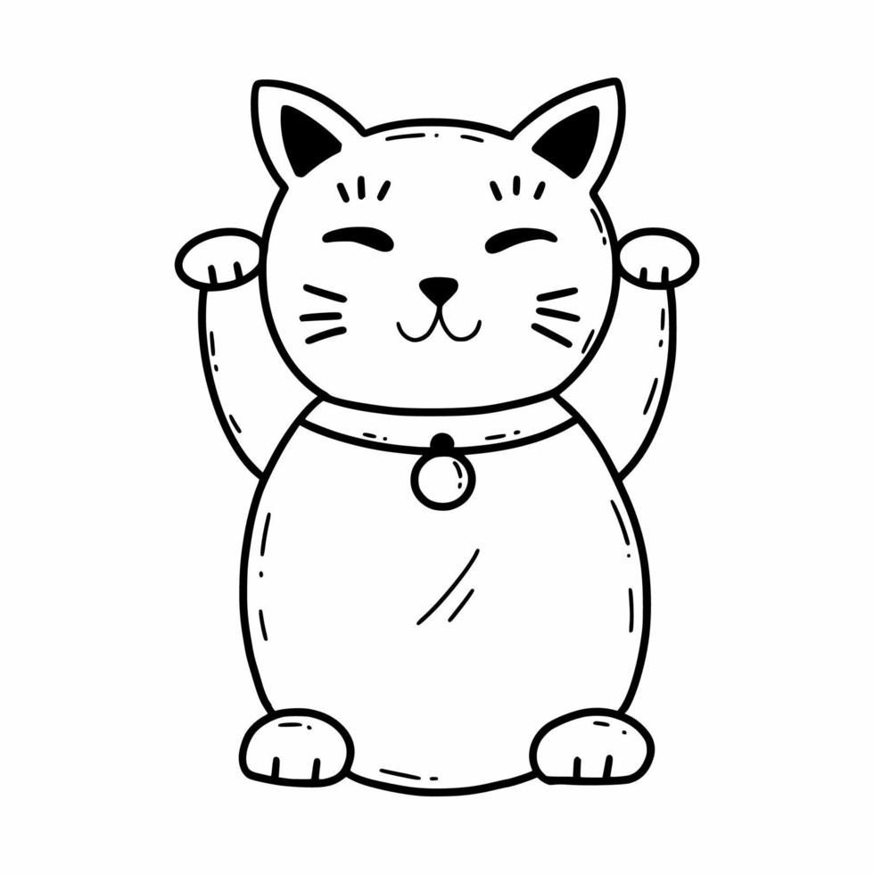 linda japonés gato. gato chino de la suerte. vector garabatear ilustración. tradicional asiático estatuilla. Japón. bosquejo.