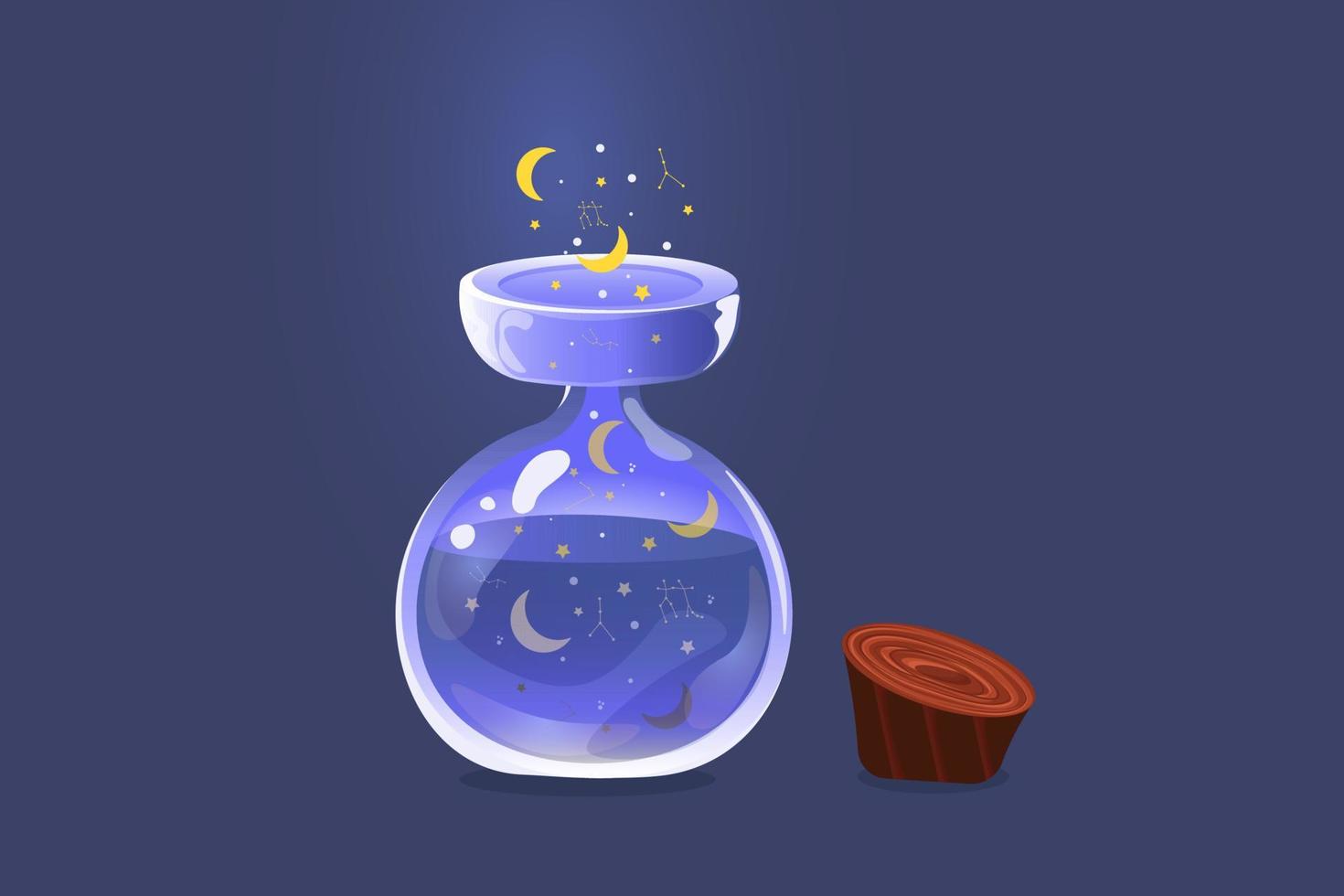 Transparent glass jar for magic potion. Sleeping potion. Sleeping potion. Cartoon style. vector