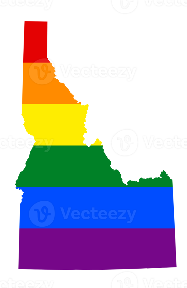 LGBT flag map of the Idaho. PNG rainbow map of the Idaho in colors of LGBT