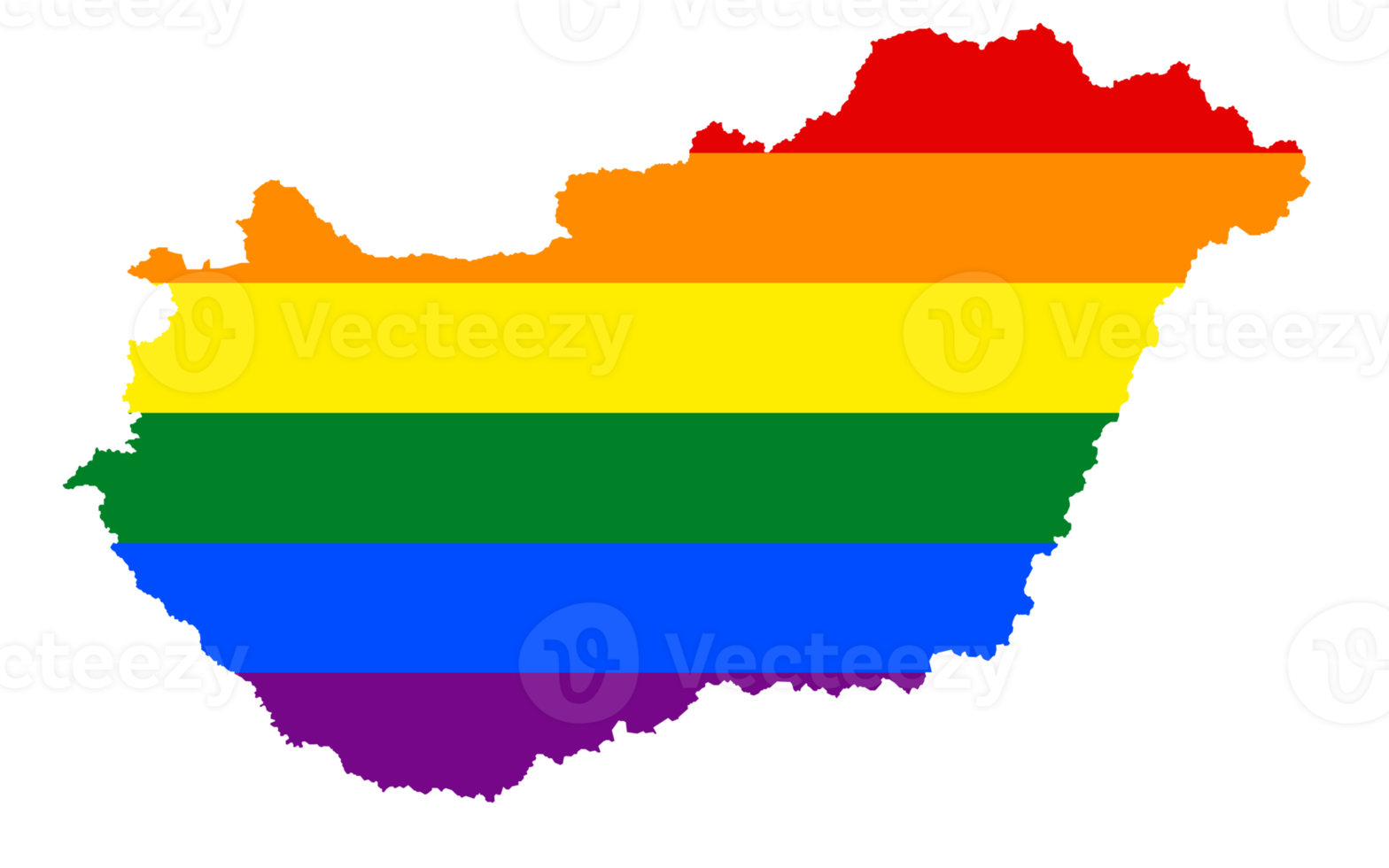 LGBT flag map of the Hungary. PNG rainbow map of the Hungary in colors of LGBT