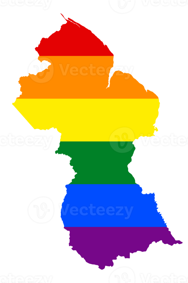 LGBT flag map of the Guyana. PNG rainbow map of the Guyana in colors of LGBT