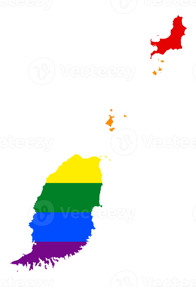 LGBT flag map of the Grenada. PNG rainbow map of the Grenada in colors of LGBT