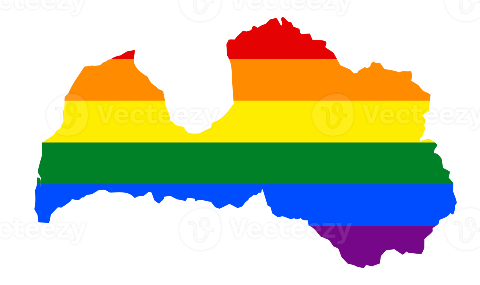 LGBT flag map of the Latvia. PNG rainbow map of the Latvia in colors of LGBT