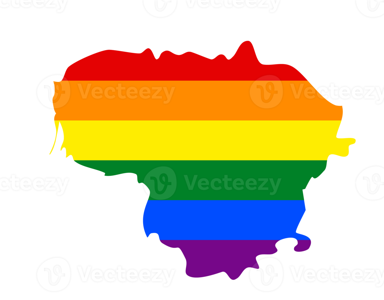 LGBT flag map of the Lithuania. PNG rainbow map of the Lithuania in colors of LGBT