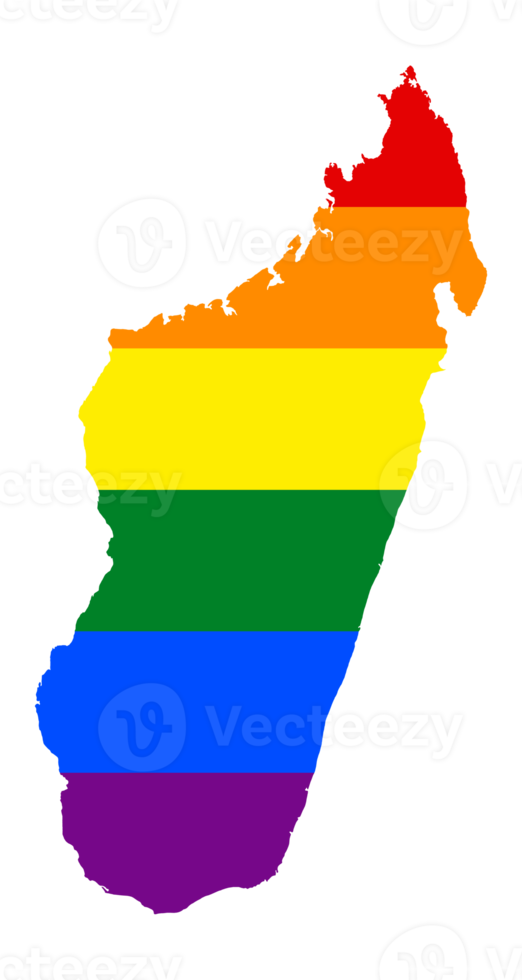 LGBT flag map of the Madagascar. PNG rainbow map of the Madagascar in colors of LGBT