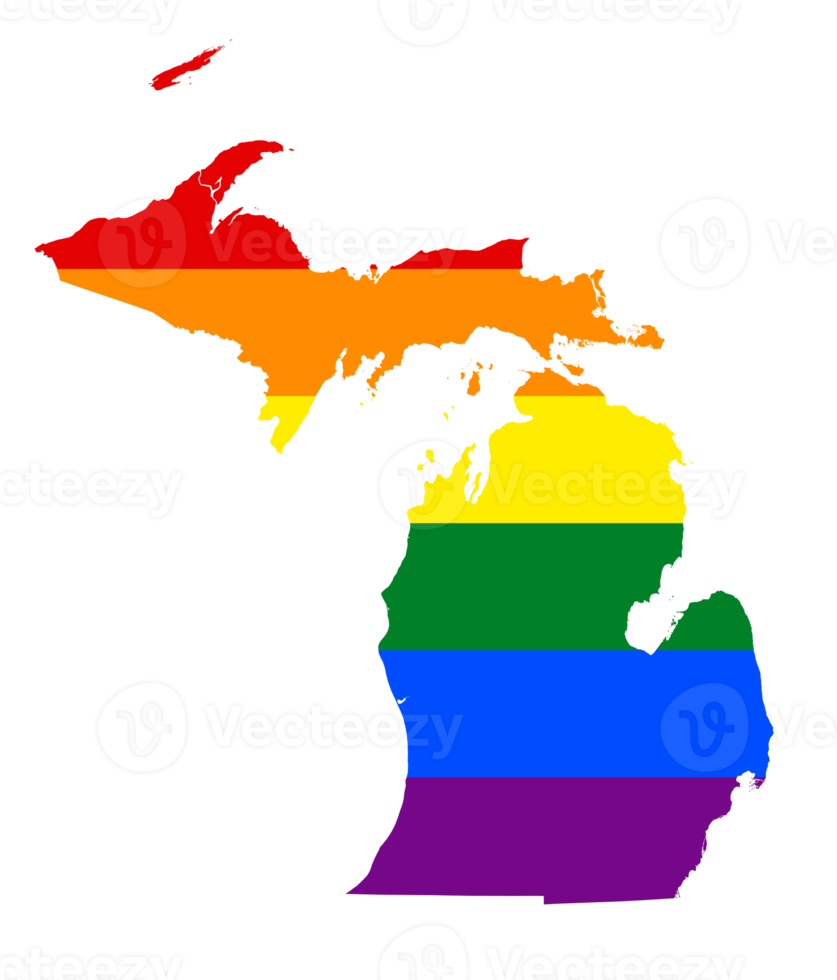 LGBT flag map of the Michigan. PNG rainbow map of the Michigan in colors of LGBT