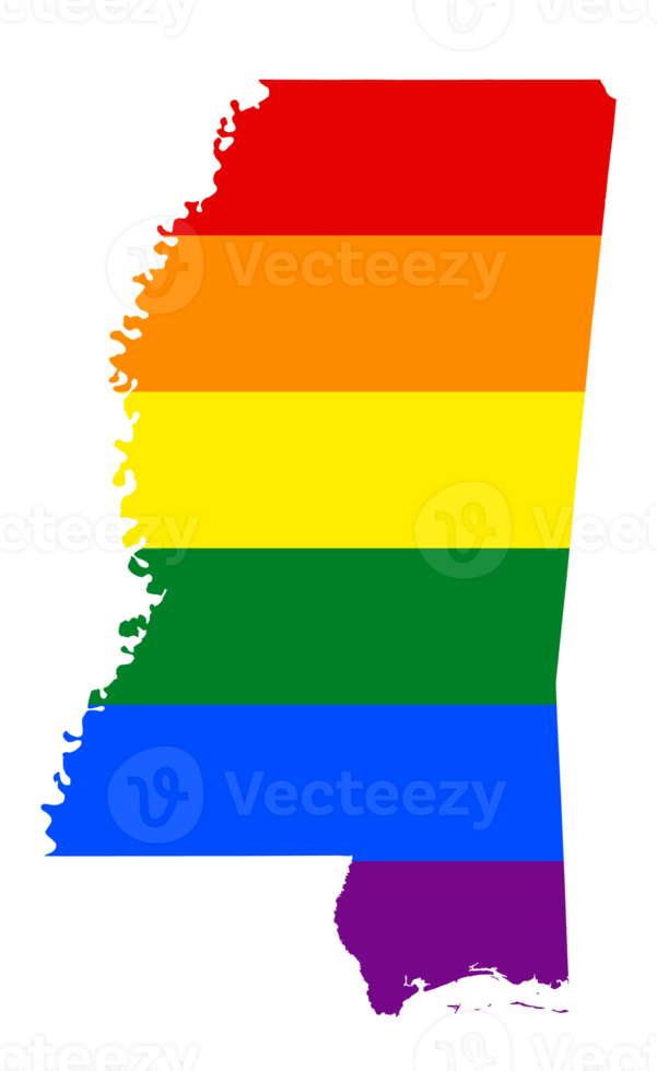 LGBT flag map of the Mississippi. PNG rainbow map of the Mississippi in colors of LGBT