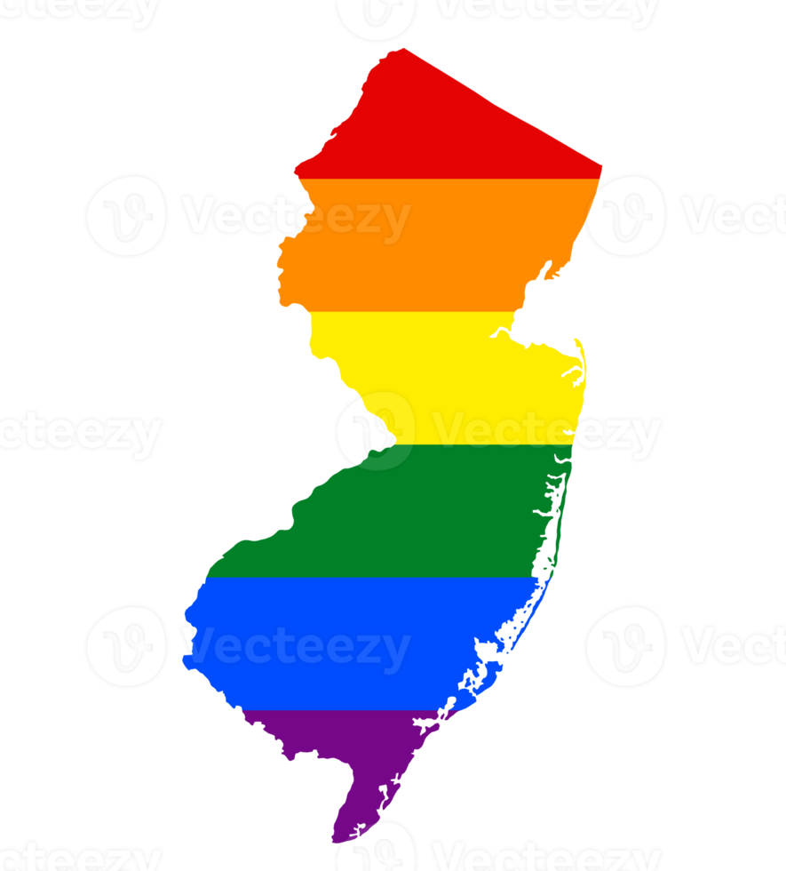 LGBT flag map of the New Jersey. PNG rainbow map of the Jersey.  in colors of LGBT