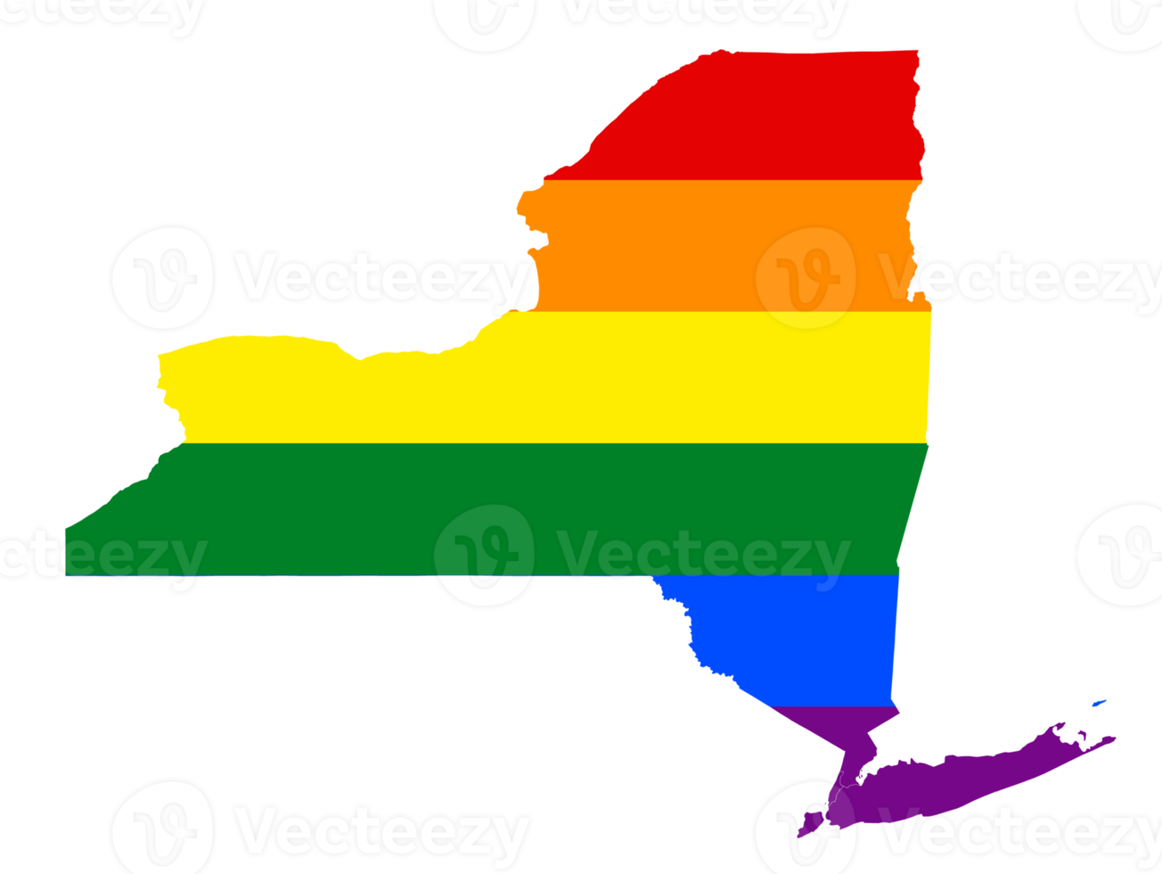 LGBT flag map of the New York. PNG rainbow map of the New York in colors of LGBT