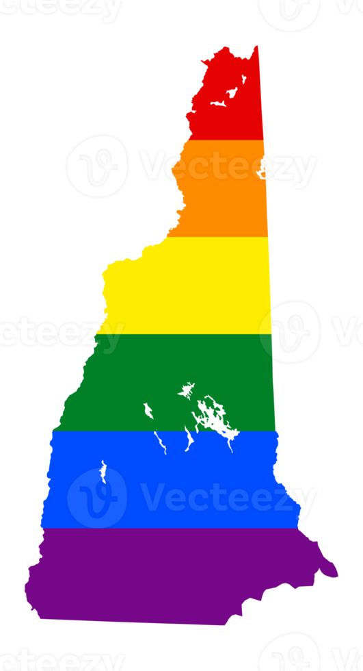 LGBT flag map of the New Hampshire. PNG rainbow map of the New Hampshire in colors of LGBT