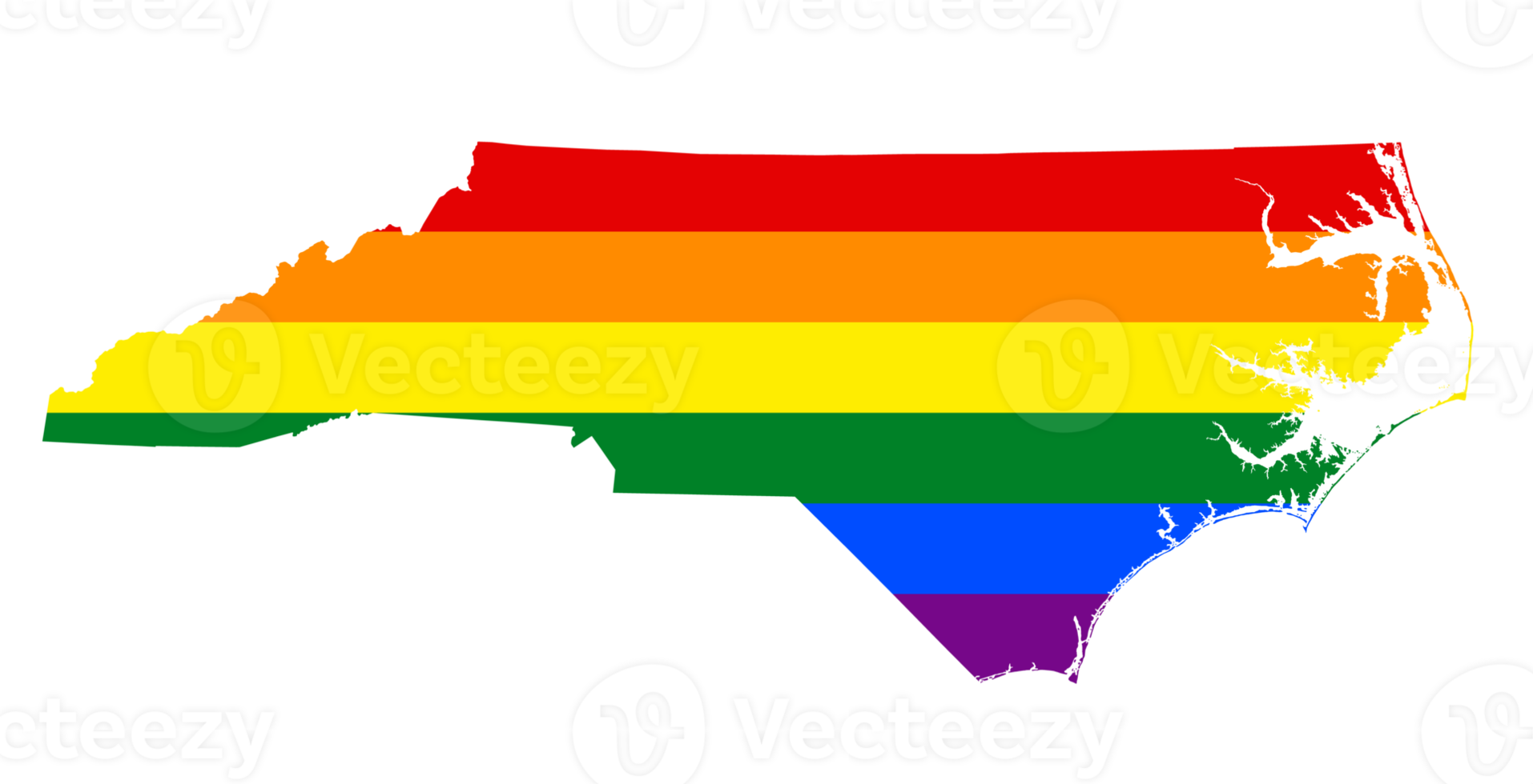 LGBT flag map of the North Carolina. PNG rainbow map of the North Carolina in colors of LGBT