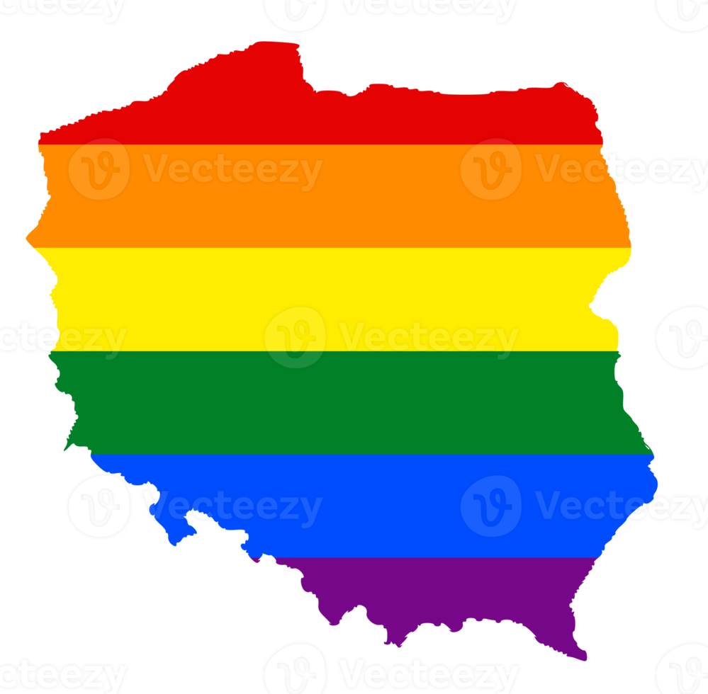 LGBT flag map of the Poland. PNG rainbow map of the Poland in colors of LGBT