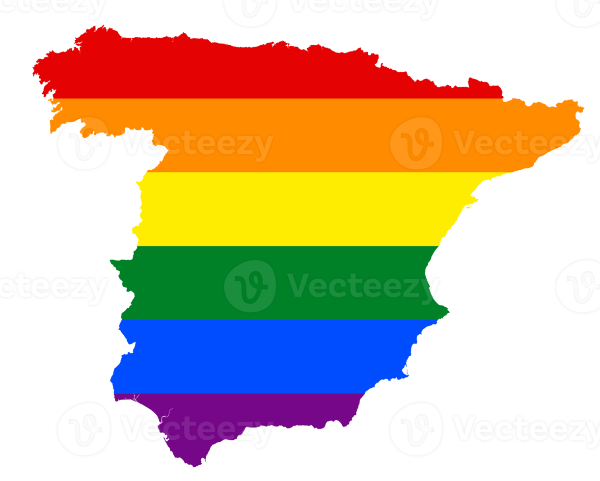 lgbt bandera mapa de el España. png arco iris mapa de el España en colores de lgbt orgullo bandera.