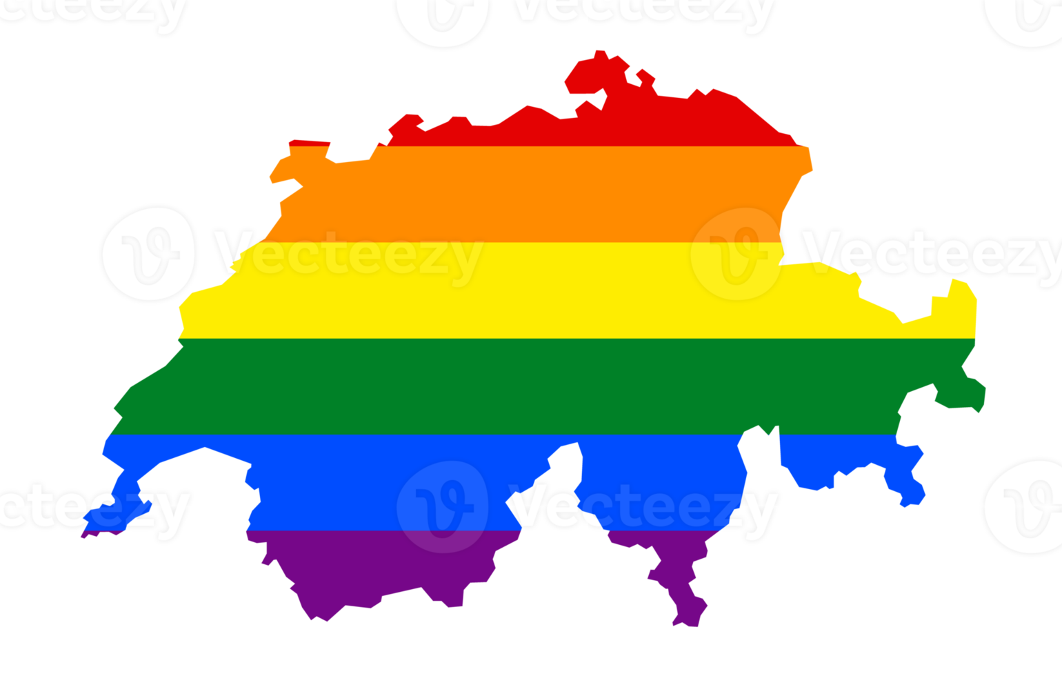 LGBT flag map of the Switzerland. PNG rainbow map of the Switzerland in colors of LGBT  pride flag.