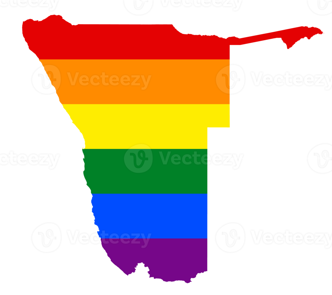 LGBT flag map of the Namibia. PNG rainbow map of the Namibia in colors of LGBT